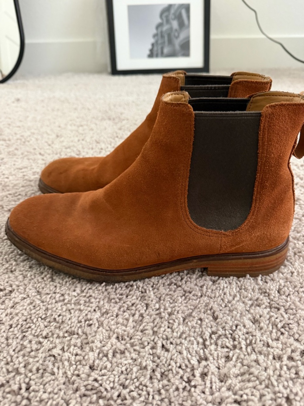Clarks Clarkdale Mens Brown Suede Slip On Chelsea Boots dark tan - Picture 7 of 10